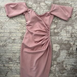 ASOS Petite sweetheart neck wrap tuck off shoulder bardot midi dress